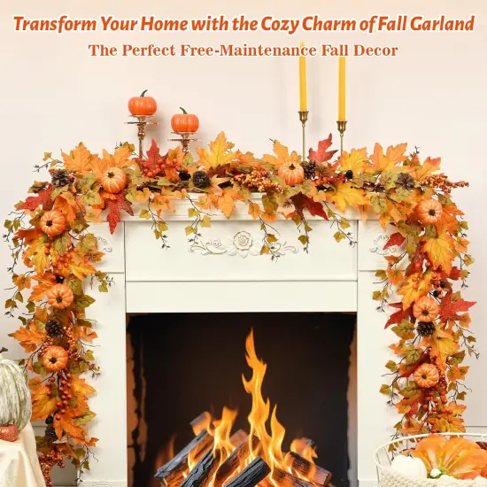 Fall Decor - 5.9 FT Fall Garland for Mantle {2}