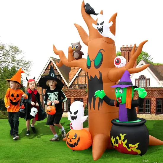 8FT Halloween Inflatables Tree Outdoor Decor with Inflatable Ghost Witch {5}