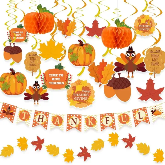 40PCS Thanksgiving Decorations - Pre-Assembled Banner & Garland {1}