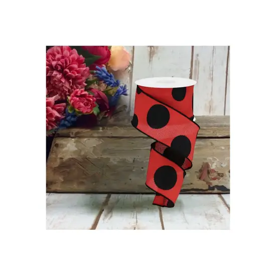 2.5" Faux Burlap Giant Polka Dot Ribbon: Red & Black (10 Yards) {3}