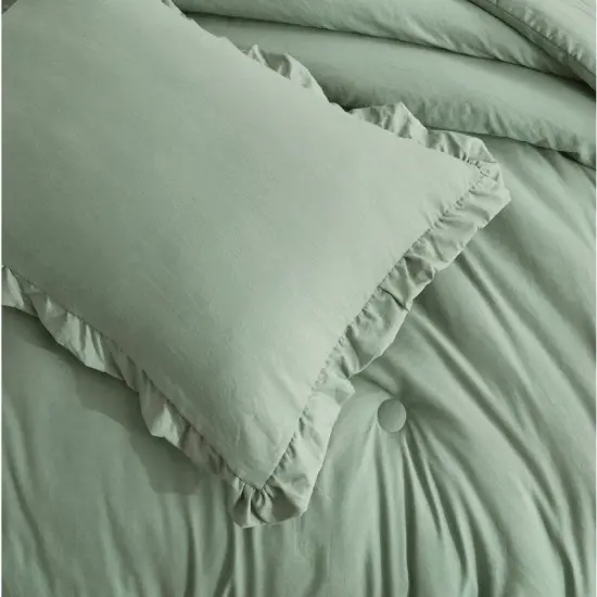 Stone Washed Ruffled Edge Microfiber Comforter Set {4}