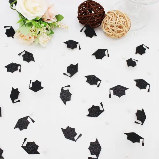 200PC Black Grad Cap Graduation Confetti for Table Glitter {5}