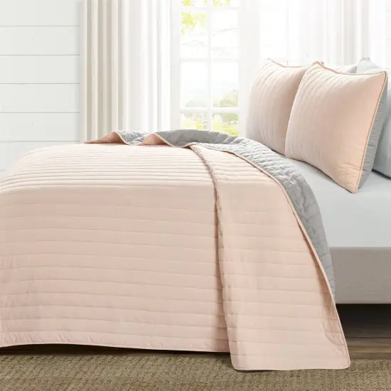Soft Reversible Lightweight Quilt Set in Rose Blush Pink and Grey {3}