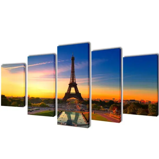 vidaXL Multicolour 5-Panel Canvas Wall Print Set - Eiffel Tower Theme - Waterproof Fabric - Ready to Mount - Ideal for Living Room, Dining Room, Bedroom {1}