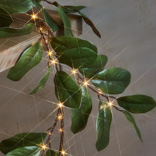 Lighted Magnolia Garland Timer 6FT 80 LED {3}