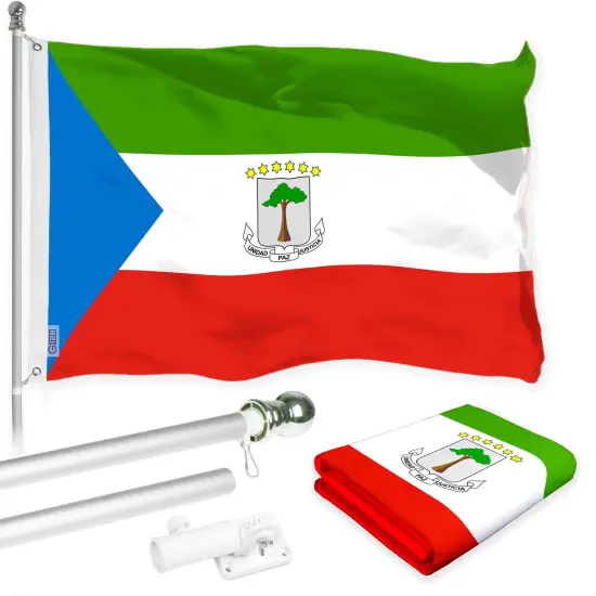 G128 Combo Pack: 6 Ft Twist Free Aluminum Spinning Flagpole (Silver) & Equatorial Guinea Flag | 3x5 Ft | LiteWeave Pro Series Printed 150D Polyester | Pole with Flag Included {1}