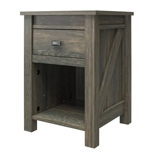 Farmhouse Bedroom Nightstand with Drawer and Open Shelf Rustic Grey {7}
