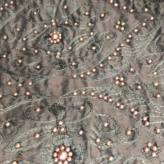 1 Yard Silk Embroidery with Pearls Fabric for Dresses and Couture 45 Inches Wide {4}