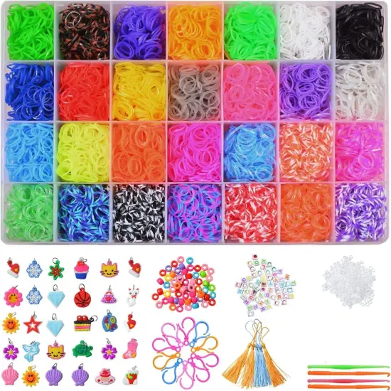11000+ Rubber Band Bracelet Kit &ndash; 28 Colors Loom Bands Set with Loom Board & Tools &ndash; Friendship Bracelet Making Kit for Kids {1}