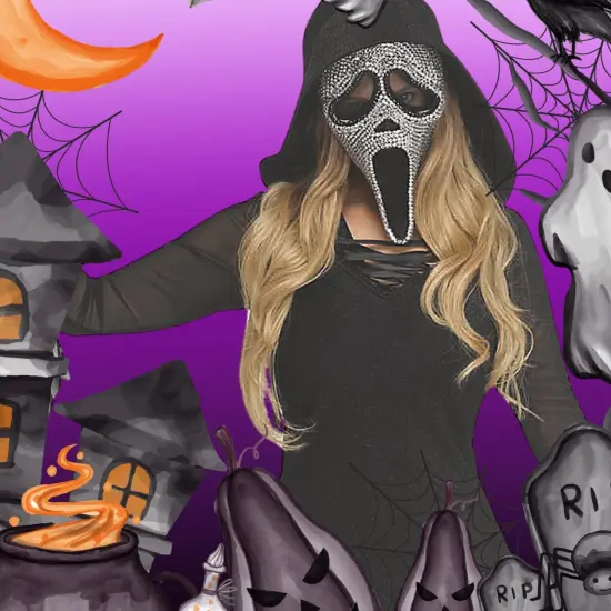 Women&rsquo;s Black Sparkle Ghost Face Bling Mini Dress Costume {6}