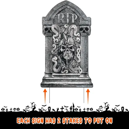 6Pcs Luminous Rip Halloween Gravestones With 13.7'' Stake Large Graveyard {2}