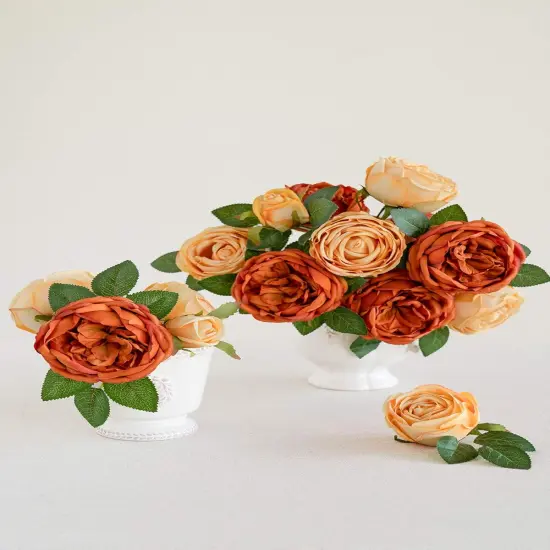 Artificial Flowers Terracotta Silk Austin Roses Orange Silk Roses w/Stem {2}