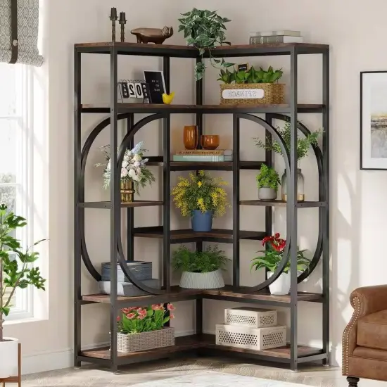 69" Tall L Shape Corner Bookshelf with 14 Open Shelves and Metal Frame for Living Room or Office Use {3}