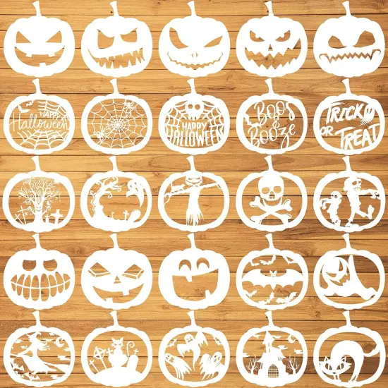 25 Pieces 7.9 Inch Halloween Pumpkin Stencils Reusable Pumpkin {1}