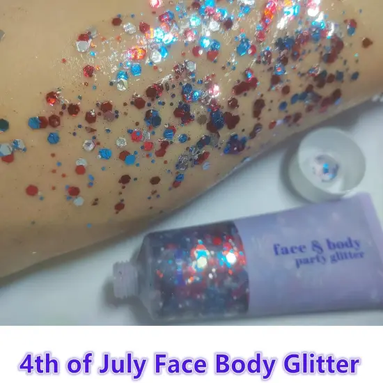 Go Ho Red White and Blue Body Glitter,Patriotic Pride Face Glitter Gel {2}