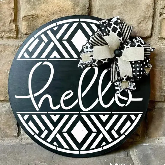 9 Pcs Welcome Stencils for Painting on Wood Reusable Round (9 Welcome) {3}