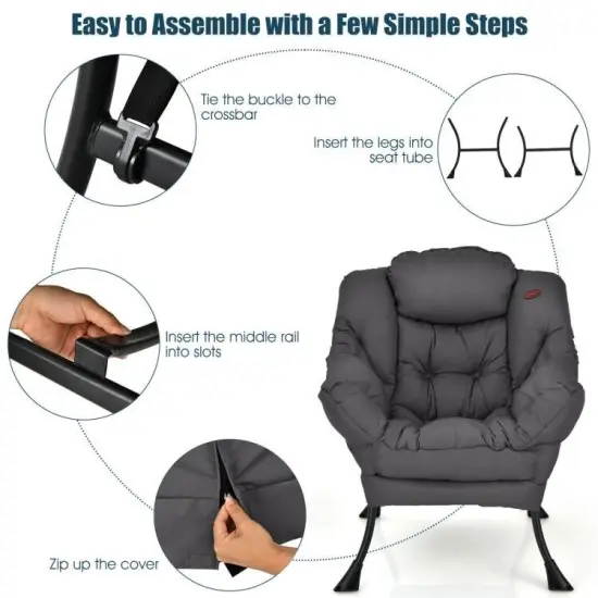 Modern Soft Polyester Fabric Accent Chair with High-Density Cushioning and Side Storage Pocket Grey {3}