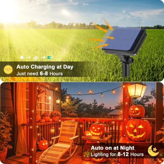 Orange Solar Halloween String Lights 39.4ft {3}