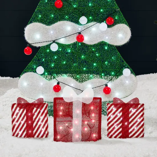 Best Choice Products 6ft Lighted 2D Christmas Tree Outdoor Decor w/ 170 LED Lights, Gift Boxes, Storage Bag Red/White {3}