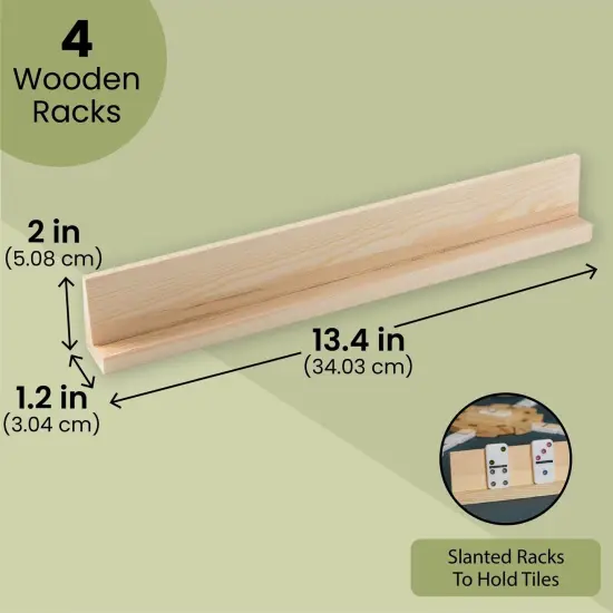 4 Pack Domino Holder 13 inches, Wooden Dominoes Racks Trays Stand for Domino Table, Mexican Train, Chicken Foot, Mahjong Game {4}