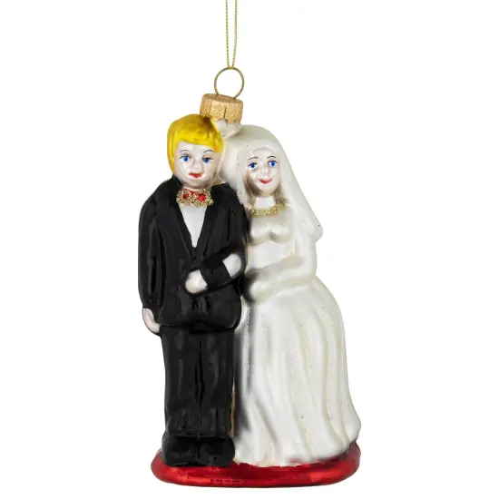 GKI/Bethlehem Lighting Glittered Bride and Groom Glass Christmas Ornament - 3.75" White {3}