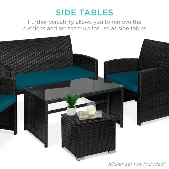 Best Choice Products Set of 2 Wicker Ottomans, Multipurpose Furniture w/ Removable Cushions, Steel Frame Peacock Blue/Black {6}