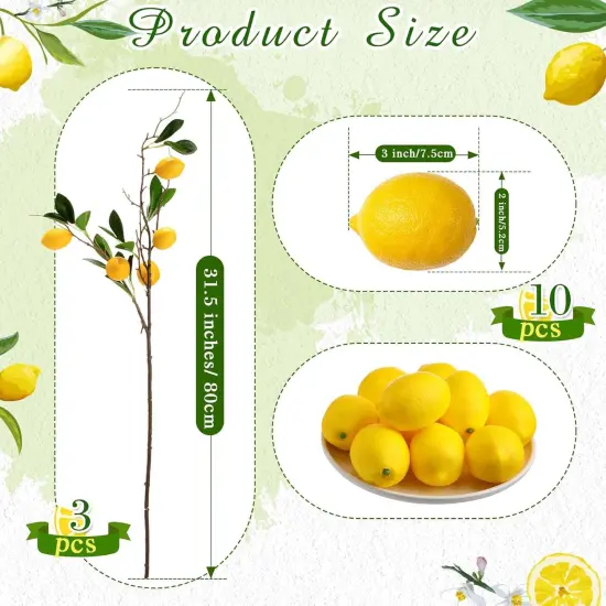 13 Pcs Faux Fruit Decoration Set Includes 3 Pcs 31.5 Inch Artificial Lemon Branch 10 Pcs 3 x 2 {2}