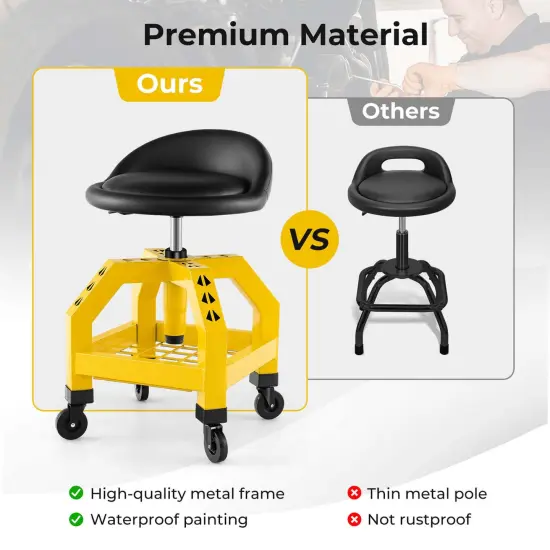 Costway Rolling Seat Mechanic Stool Chair with Tool Tray 4 Universal Wheels for Factory Black/Yellow {5}