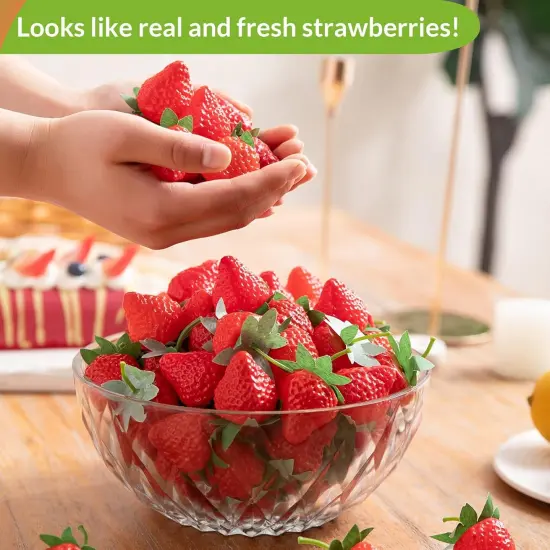 100 Pieces Fake Strawberries Fake Fruit Artificial Strawberry Kitchen D&eacute;cor {3}