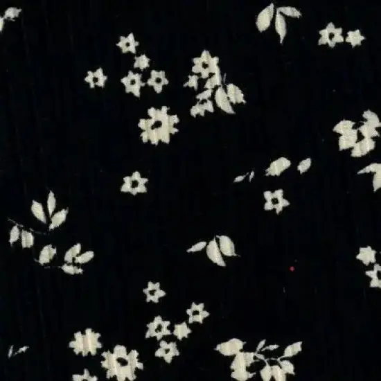 1 Yard Black Ditsy Floral Print 8x3 Yummy Rib Knit Fabric Soft Stretch 58/60 Inches Wide BLACK {1}