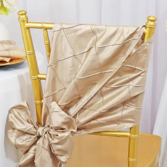 10 Pieces Elegant 9.5 by 108 inch Pintuck Taffeta Chair Sashes Champagne {4}