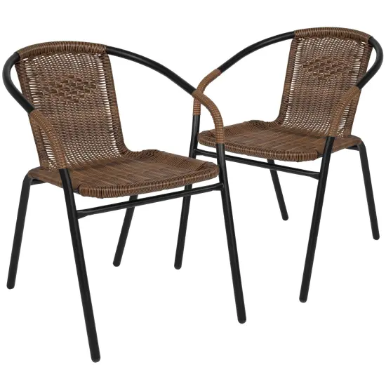 Emma and Oliver 2 Pack Rattan Indoor-Outdoor Restaurant Stack Chair with Curved Back Gray {8}