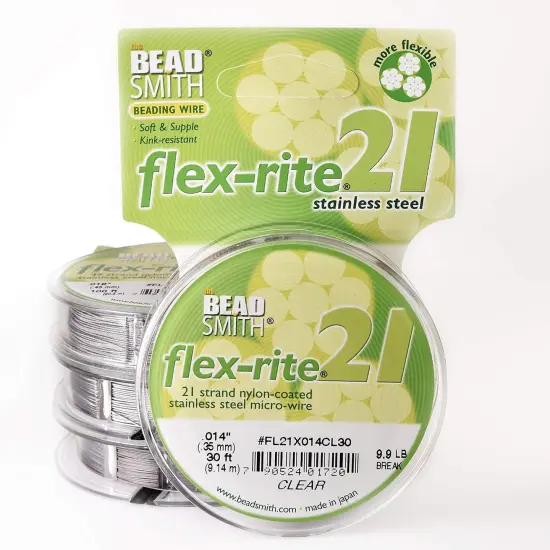 The Beadsmith Flex-Rite 21 Strand Nylon Coated, Stainless-Steel Beading Wire, Jewelry Making Supply (.014 Dia, Clear - 30 Ft) {1}