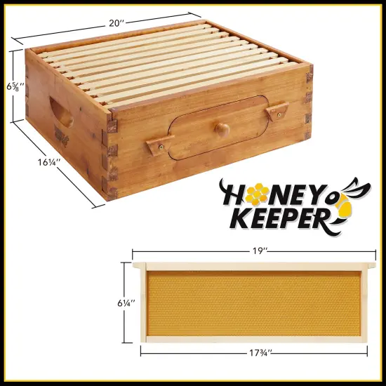 Honey Keeper Brood Box with Window, 100% Beeswax Coated Beehive Kit with 10 Wooden Frames and Waxed Foundations for Langstroth Beekeeping {6}