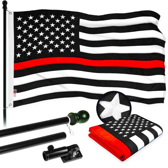G128 - 5 Feet Tangle Free Spinning Flagpole (Black) Thin Red Line Flag Brass Grommets Embroidered 2x3 ft (Flag Included) Aluminum Flag Pole {1}