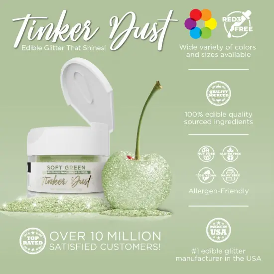 Bakell - Soft Green Tinker Dust Edible Glitter (5g, 1x Jar) for Food, Desserts, and Beverages! {2}