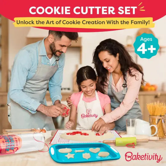 Baketivity Cookie Cutter Set For Kids, 24 Assorted Cookie Cutters of Basic Shapes, Seasonal, and Holiday Themes - With Rolling Pin, Silicone Baking Pan, and Non-Stick Baking Mat - BPA-Free - Ages 4+ {2}