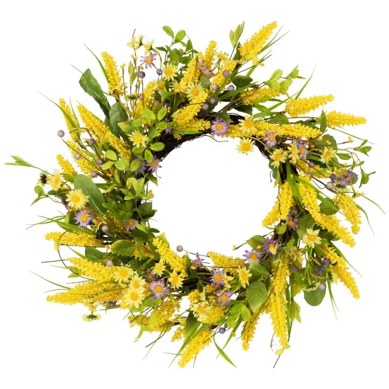 Northlight Daisy and Berry Floral Spring Wreath, Yellow and Purple 25" {3}