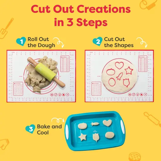 Baketivity Cookie Cutter Set For Kids, 24 Assorted Cookie Cutters of Basic Shapes, Seasonal, and Holiday Themes - With Rolling Pin, Silicone Baking Pan, and Non-Stick Baking Mat - BPA-Free - Ages 4+ {5}