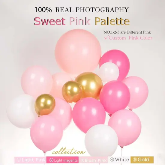 Pink Gold Balloon garland kit 135Pcs Pastel Pink and Gold white balloons for Girl baby shower women Sweet 16/21th Birthday Mother's Day Party Princess theme Decorations {4}
