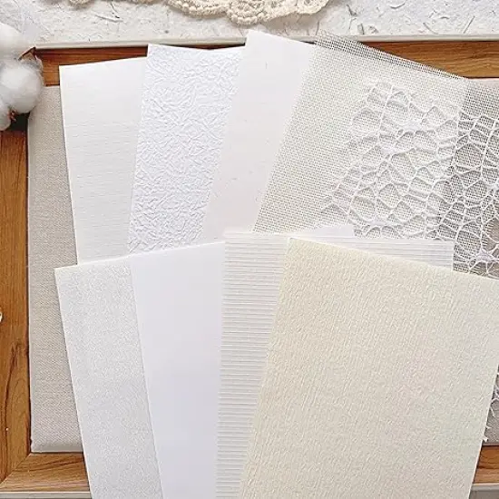 30 sheets A5 Large Textured Scrapbook Paper&Mesh Fabric set - Handmade Craft Mulberry Special Paper Mix for Scrapbooking Junk Journaling Supplies Card DIY Materials Collage, 5.8x8.2 Inches {3}