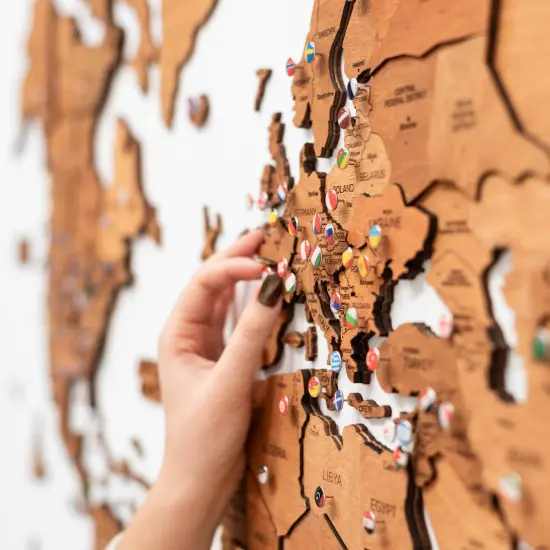 Living Room Decor, 3D World Map Wall Art Oak color, Travel Map, Housewarming Gift for the Home, Enjoy The Wood {4}