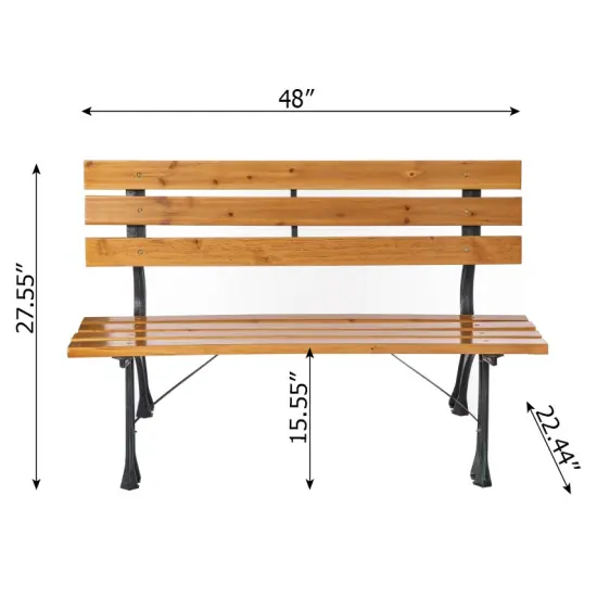 Gardenised Park Bench with Wooden Slats Seat and Backrest for 2 Persons Featuring Iron Frame and Legs - Perfect for Yard Patio Garden Balcony Deck Porch Playground and All Other Outdoor Spaces {3}