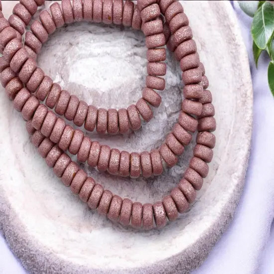 *50* 6x3mm Metallic Pink Washed Etched Alloy Orange Heishi Beads {2}