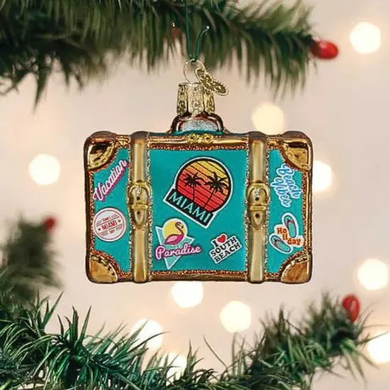 Old World Christmas 2.5 Inch Miami Suitcase Christmas Tree Ornament , Travel Vacation Florida Multicolored {3}