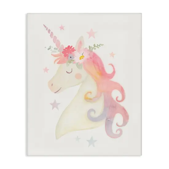 Stupell Industries Charming Unicorn Smiling Flower Crown Stars Design Canvas Design By Victoria Barnes {1}