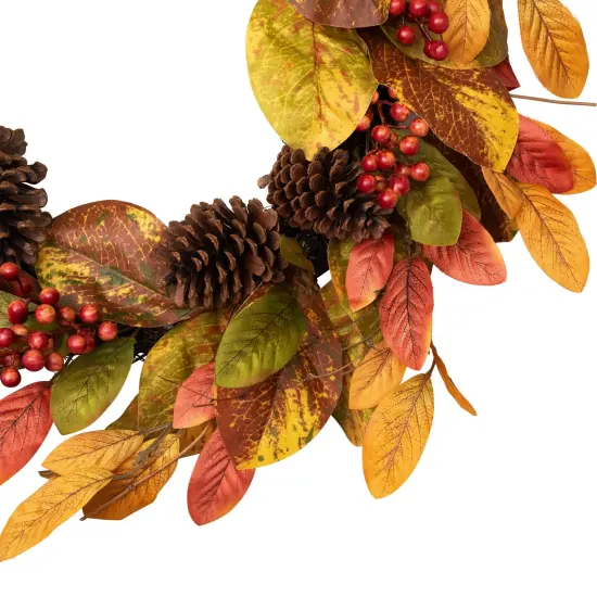 Northlight Leaves, Pinecones and Berries Artificial Fall Harvest Wreath - 26" Orange {5}