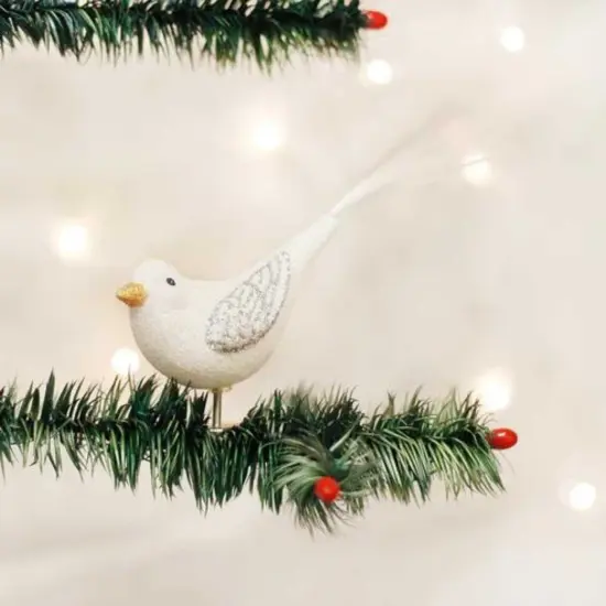 Old World Christmas 2.5 Inch Sparkling Snowbird Christmas Tree Ornament , Clip On Joy Happiness White {3}