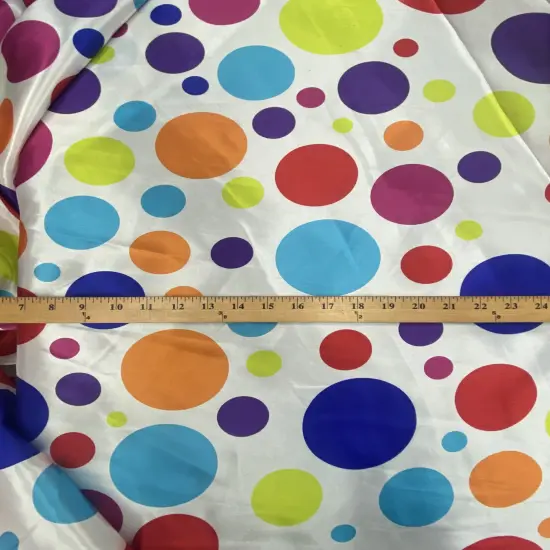 1 Yard Multicolor Polka Dot Satin Fabric White Background Lightweight Semi Shiny Polyester 58 Inch Width {2}