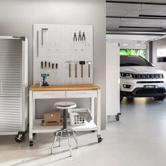 Seville Classics HOME Work Center Island Table, 48" W x 24" D x 36" H White {12}